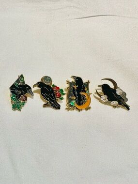 Witchy Raven Pin Bundle Gothic Celestial Crow Enamel Pins Set of 4